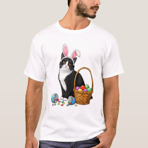 Pasen Dag Kat Konijn Oren Eieren Grafisch Mannen V T-shirt