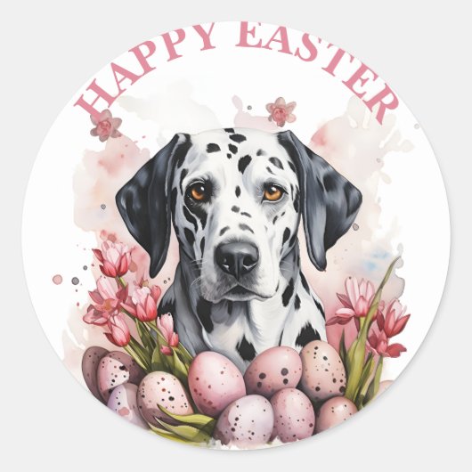 Pasen Dalmatische Chocolade Eieren en Bloemen - Ronde Sticker (Voorkant)