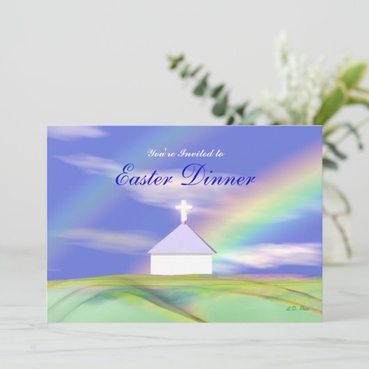 Pasen Diner Kerk en Regenboog Kaart (Staand voorkant)