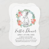 Pasen Diner Konijn Boho Bloem Waterverf Uitnodigin Feestdagenkaart (Voorkant / Achterkant)