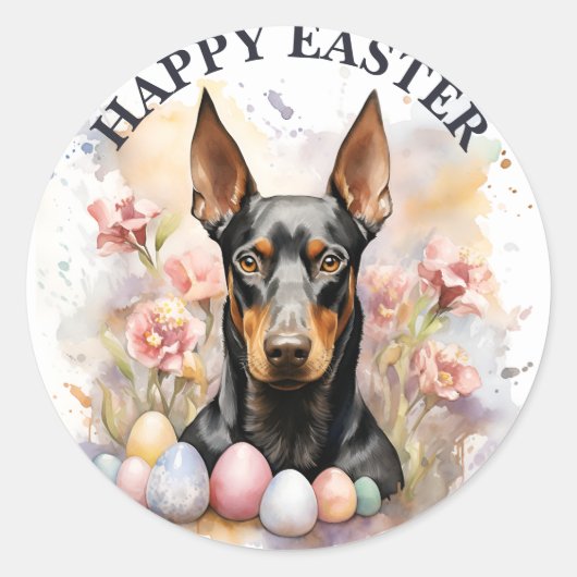 Pasen Doberman Chocolade Eieren en Bloemen - Ronde Sticker (Voorkant)