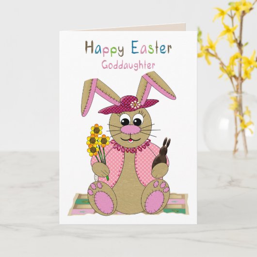 Pasen, Dochter, Knuffel Paashaas Kaart (Gele Bloem)