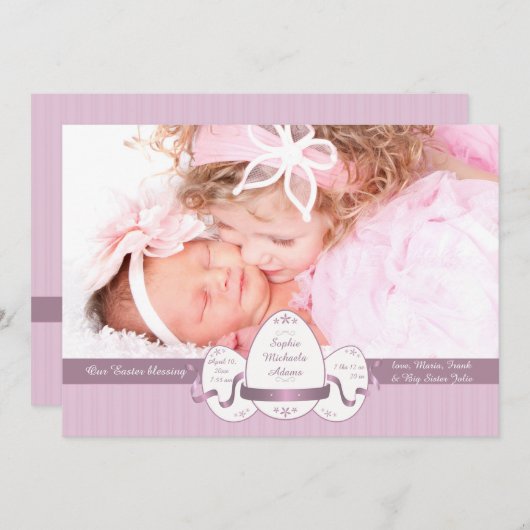 Pasen Drie Roze Foto Geboorte Aankondiging (Voorkant / Achterkant)
