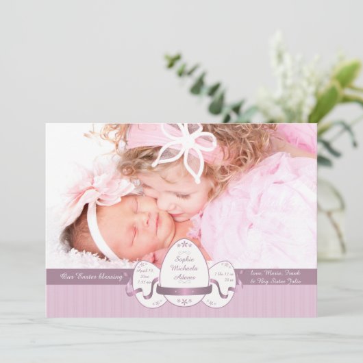Pasen Drie Roze Foto Geboorte Aankondiging (Staand voorkant)