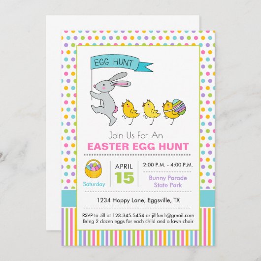 Pasen Easter Egg Hunt Uitnodiging Bunny Parade (Voorkant / Achterkant)