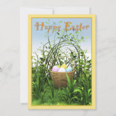 Pasen - Een mand met eieren in de wei Aankondiging (Voorkant)
