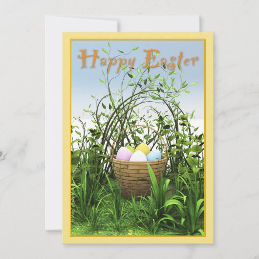 Pasen - Een mand met eieren in de wei Aankondiging (Voorkant)