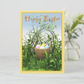 Pasen - Een mand met eieren in de wei Aankondiging (Staand voorkant)