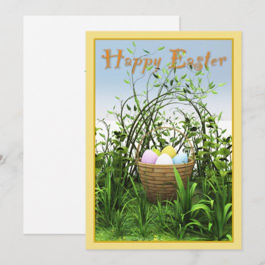Pasen - Een mand met eieren in de wei Aankondiging (Voorkant / Achterkant)