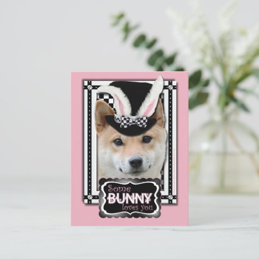 Pasen - Één of ander Konijntje houdt van u - Shiba Feestdagenkaart (Staand voorkant)