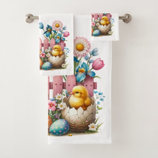 Pasen eendje bloemen en eieren bad handdoek (Insitu)