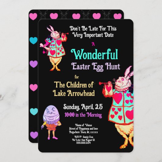 Pasen Egg Hunt Alice in Wonderland Uitnodiging (Voorkant / Achterkant)