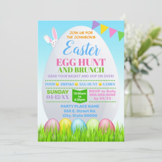 Pasen Egg Hunt Easter Brunch Kaart (Staand voorkant)
