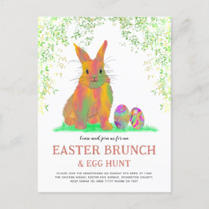 Pasen Egg Hunt en Brunch Cute Bunny Invitation Uitnodiging Briefkaart