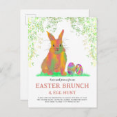 Pasen Egg Hunt en Brunch Cute Bunny Invitation Uitnodiging Briefkaart (Voorkant / Achterkant)