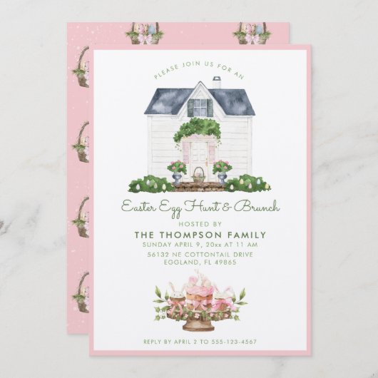 Pasen Egg Hunt en Brunch Uitnodiging (Voorkant / Achterkant)