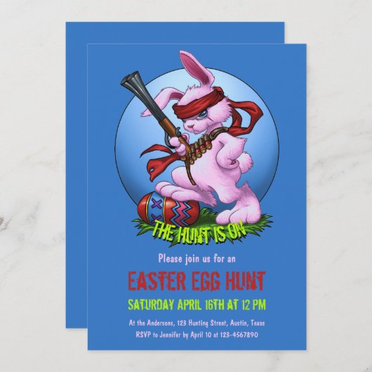 Pasen Egg Hunt op Funny Bunny Hunter Kaart (Voorkant / Achterkant)