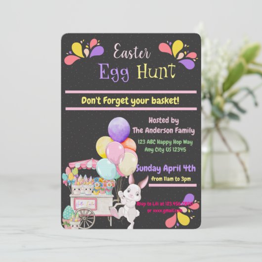 Pasen Ei Hunt Chalkboard uitnodiging (Staand voorkant)