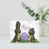 Pasen Ei Hunt Feest Uitnodigen met chocolade konij Feestdagenkaart (Staand voorkant)