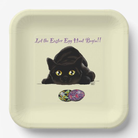 Pasen Ei Hunt Kat Grappig Papieren Bordje (Voorkant)