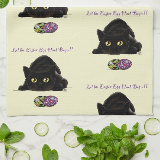 Pasen Ei Hunt Kat Grappig Theedoek (Gevouwen)