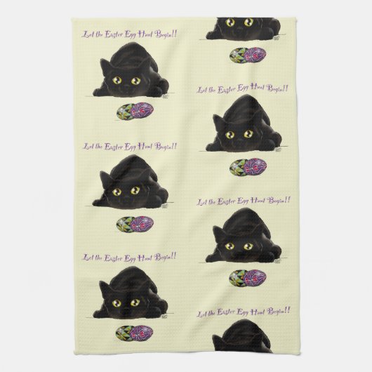Pasen Ei Hunt Kat Grappig Theedoek (Verticaal)