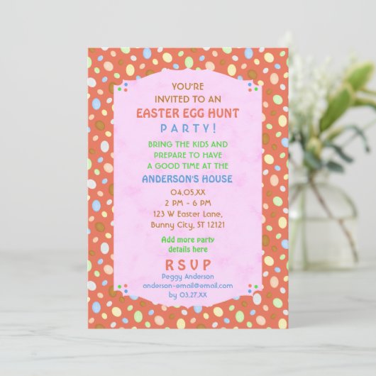 Pasen Ei Hunt Party Elegant Retro Koraal Roze Kaart (Staand voorkant)