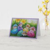 Pasen Eieren en Veldmuizen Aquarel Kunstkaart Kaart (Gele Bloem)