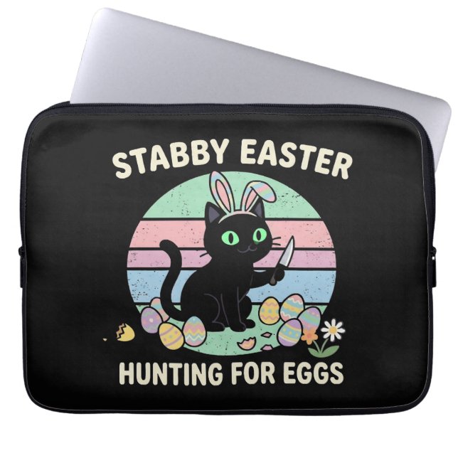 Pasen Eieren Jagen Grappige Kat Laptop Sleeve (Voorkant)