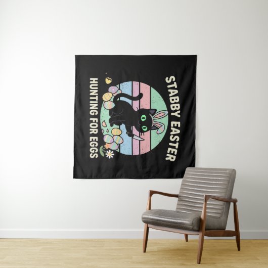 Pasen Eieren Jagen Grappige Kat Wandkleed (In Situ (horizontaal))