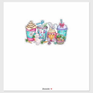 Pasen Eieren Koffie Konijn Cups Latte IJskoude Crè Sticker