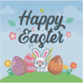 Pasen Eieren Konijn & Bloemen Sticker (Voorkant)