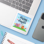 Pasen Eieren Konijn & Bloemen Sticker (Laptop met iPhone)