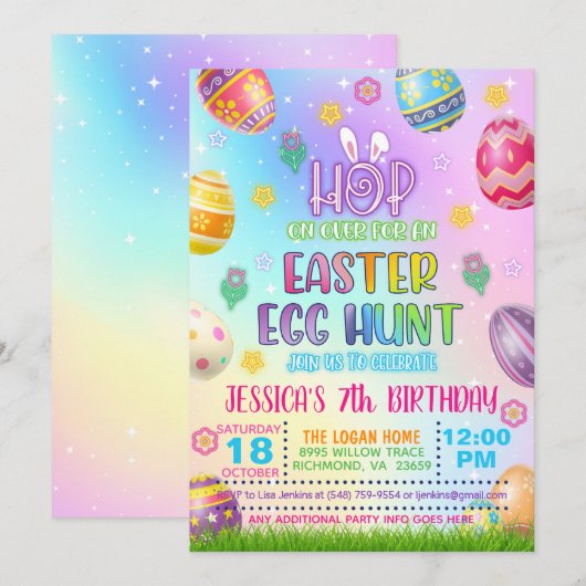 Pasen Eierzoektocht Uitnodiging - Pastels (Voorkant / Achterkant)