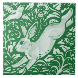 Pasen Emerald Green Leaping Rabbit Floral Garden Tegeltje