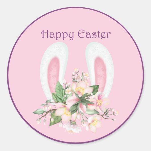 Pasen en Waterverf roze bloemen Ronde Sticker (Voorkant)