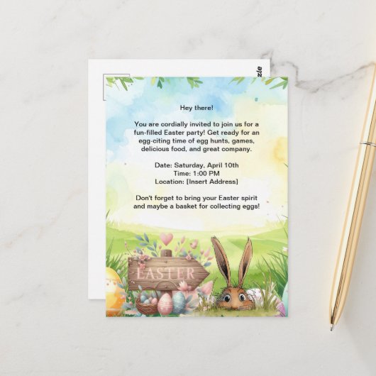 Pasen Feest Uitnodigingskaart Briefkaart (Voorkant / Achterkant in situ)