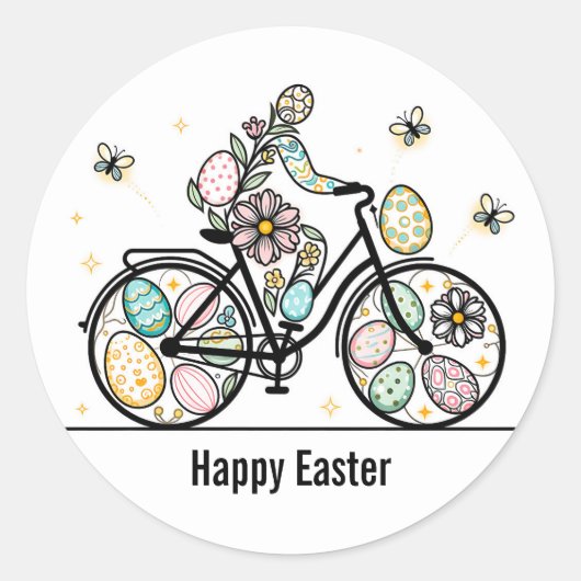 Pasen Fiets Ontwerp met Eigen Naam Ronde Sticker (Voorkant)