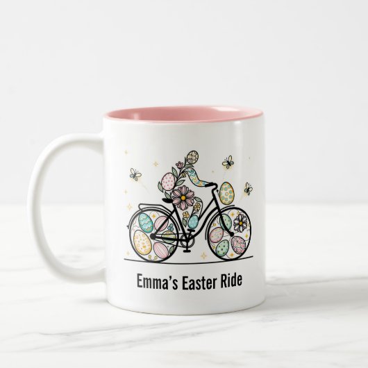 Pasen Fiets Ontwerp met Eigen Naam Tweekleurige Koffiemok (Links)