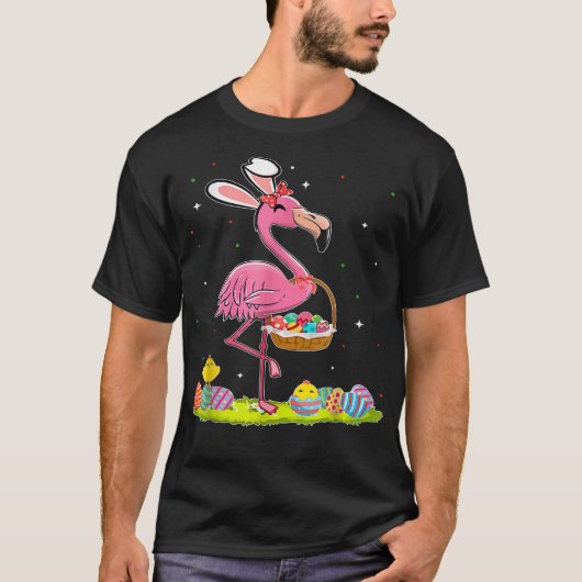 Pasen Flamingo Bunny Egg Hunter Funny Easter Holi T-shirt (Voorkant)