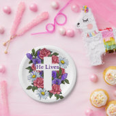 Pasen Floral Cross Hij leeft Bord papier (Feest)