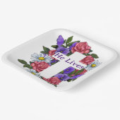 Pasen Floral Cross Hij leeft Papieren Bordje (Gebogen)