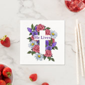 Pasen Floral Cross Hij leeft Servet (Insitu)
