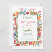 Pasen Folk Floral Konijn Gingham Ei Hunt Kaart (Voorkant)