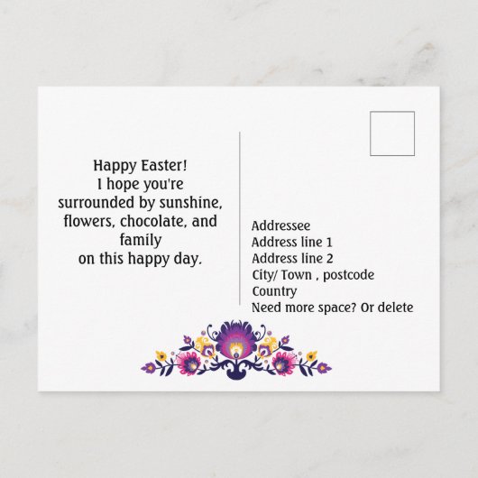Pasen Folklore arrangement Aangepaste tekst Briefkaart (Achterkant)