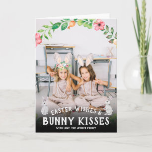 Pasen Fotokaart   Whimsical Konijnenoren Feestdagen Kaart