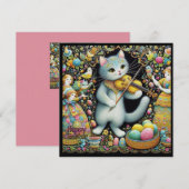 Pasen ~ GELUKKIG PASEN ~ Kat en viool ~ Feestdagenkaart (Voorkant / Achterkant)