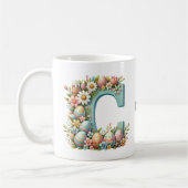 Pasen gepersonaliseerd bloemenmonogram met naam koffiemok (Links)