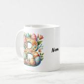 Pasen gepersonaliseerd bloemenmonogram met naam koffiemok (Voorkant links)
