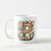 Pasen gepersonaliseerd bloemenmonogram met naam koffiemok (Links)